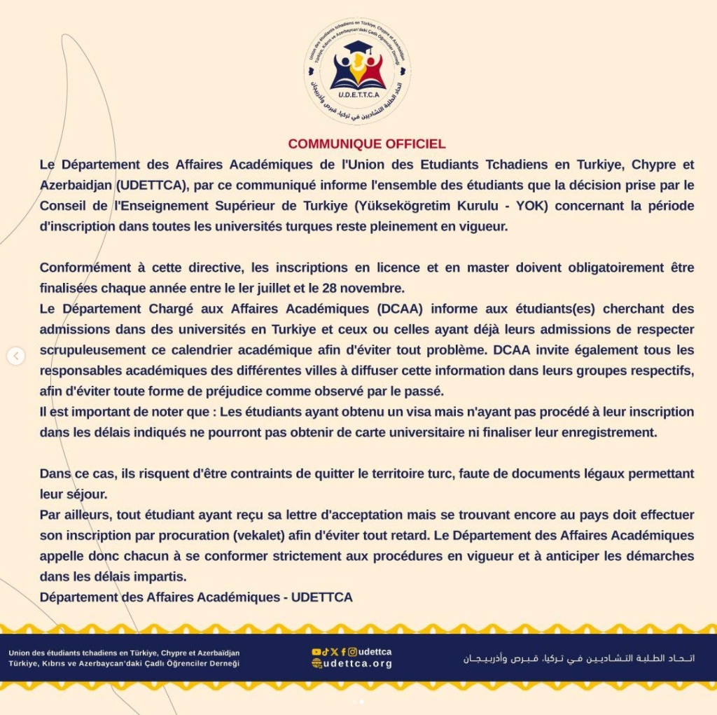 بيان رسمي: ضرورة الالتزام الصارم بالتقويم الأكاديمي للتسجيل الجامعي (YÖK)